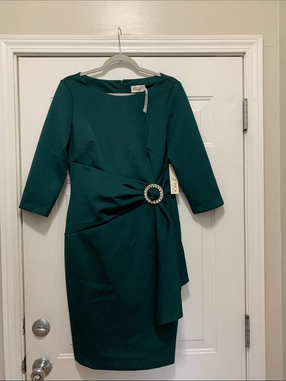 Eliza J NWT Green Long Sleeve Sheath Dress with Rhinestone Buckle Size 12